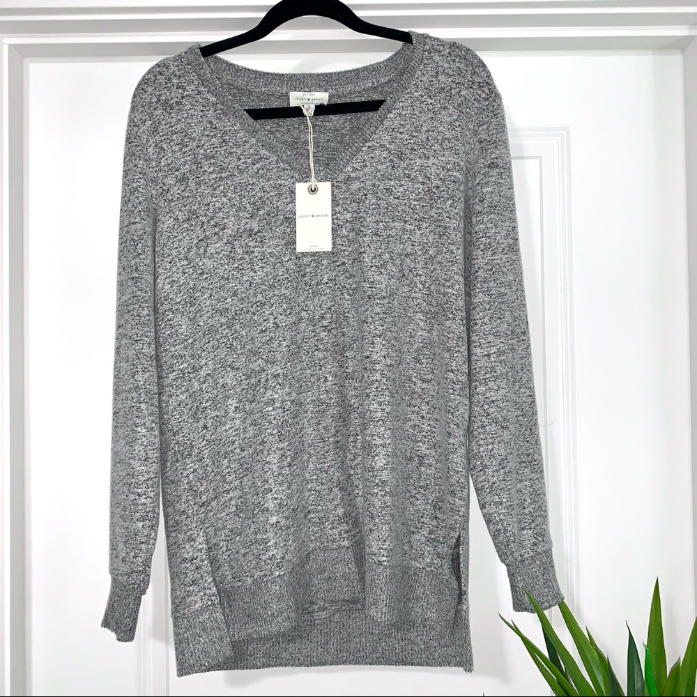 Lucky Brand soft cloud knit gray V-neck Sweater
